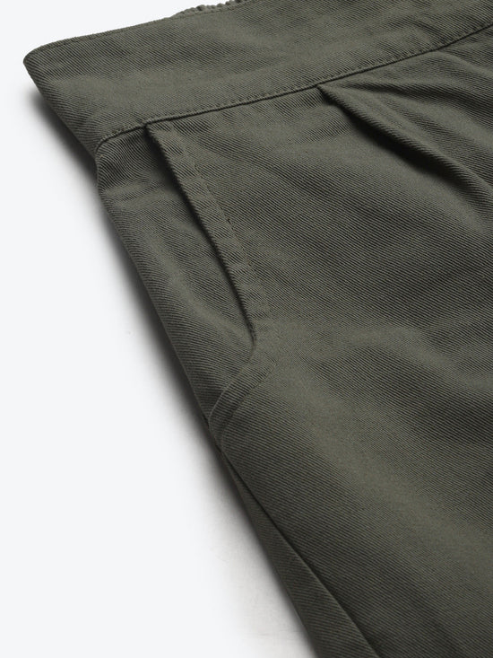 Olive Twill Straight Pants