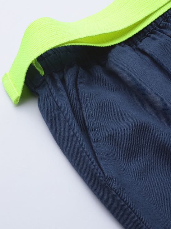 Navy Button Detail Twill Joggers