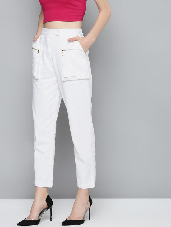 White Big Pockets Twill Pants