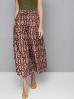 Maroon Floral Drawstring Wide Leg Pants