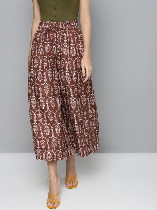 Maroon Floral Drawstring Wide Leg Pants