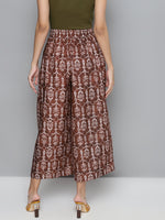 Maroon Floral Drawstring Wide Leg Pants