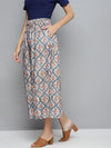 Blue & Beige Floral Drawstring Wide Leg Pants