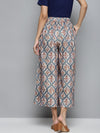 Blue & Beige Floral Drawstring Wide Leg Pants