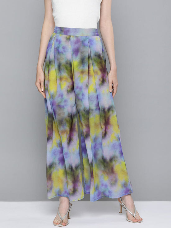 Yellow & Purple Tie-Dye Print Palazzo Pants