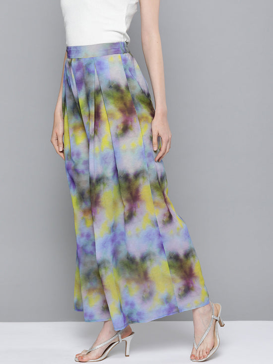 Yellow & Purple Tie-Dye Print Palazzo Pants