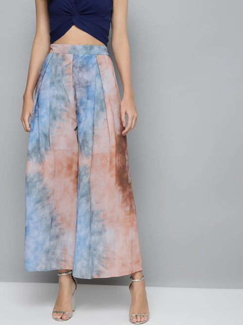 Blue & Brown Tie-Dye Print Palazzo Pants