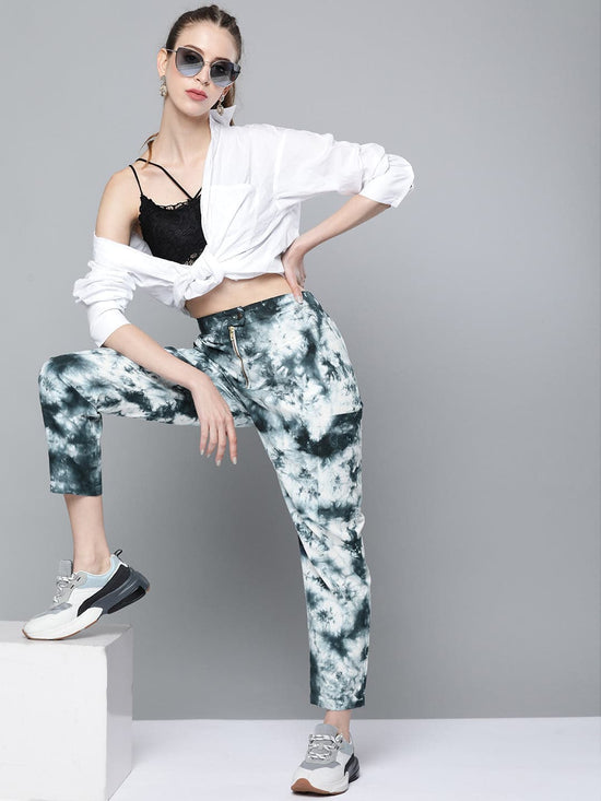 White & Charcoal Tie-Dye Zipper Fly Pants