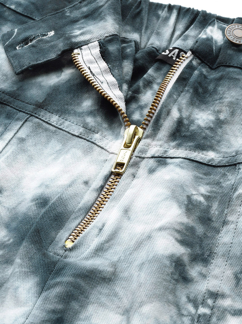 White & Charcoal Tie-Dye Zipper Fly Pants