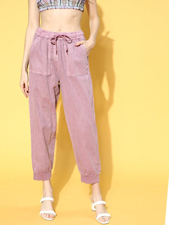 Women Lavender Garment Dyed Joggers