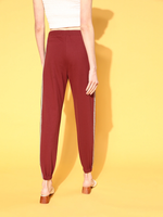 Women Maroon Double Side Tape Joggers