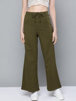 Olive Terry Drawstring Wide Leg Pants