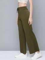 Olive Terry Drawstring Wide Leg Pants