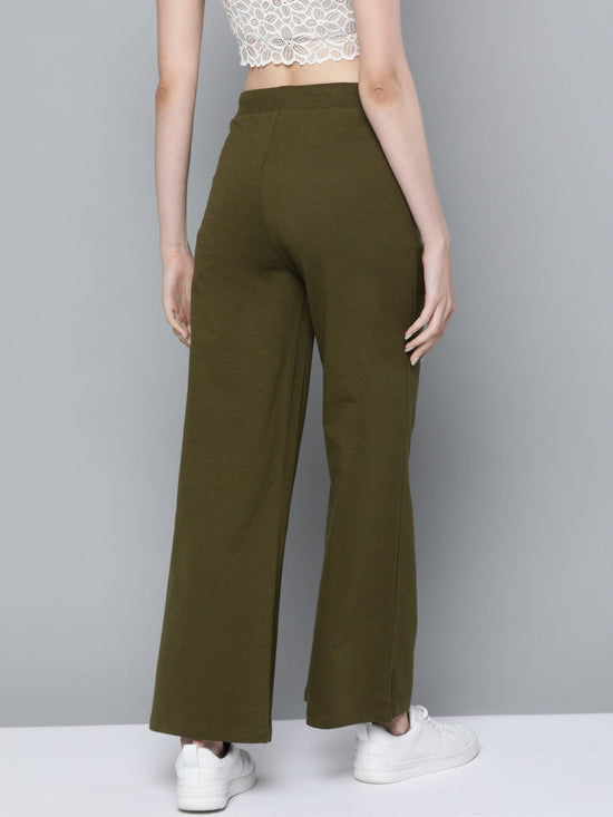 Olive Terry Drawstring Wide Leg Pants