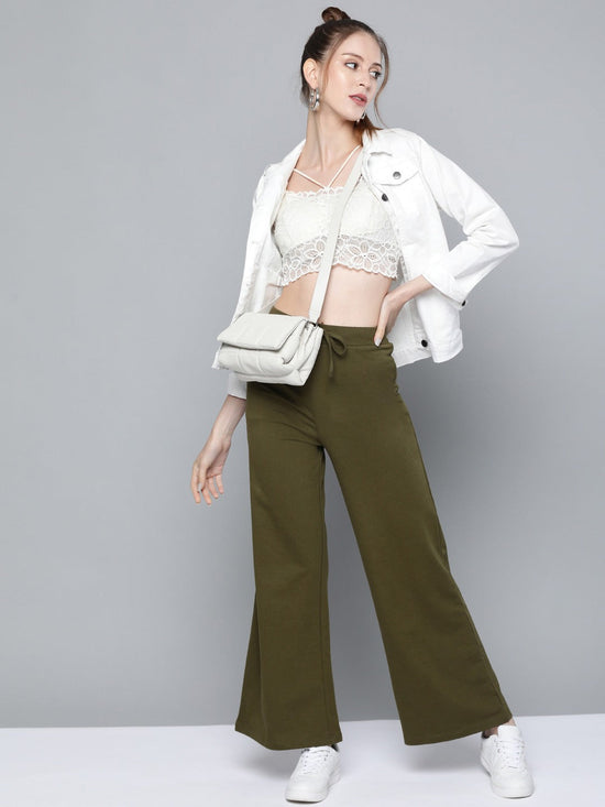 Olive Terry Drawstring Wide Leg Pants