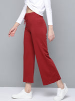 Maroon Terry Drawstring Wide Leg Pants