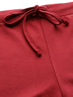 Maroon Terry Drawstring Wide Leg Pants