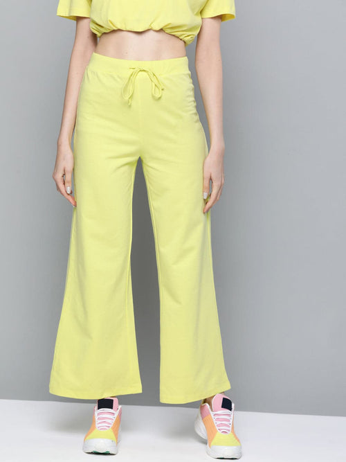 Yellow Terry Drawstring Wide Leg Pants