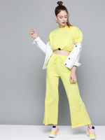 Yellow Terry Drawstring Wide Leg Pants