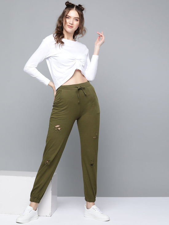 Olive Terry Ripped Joggers