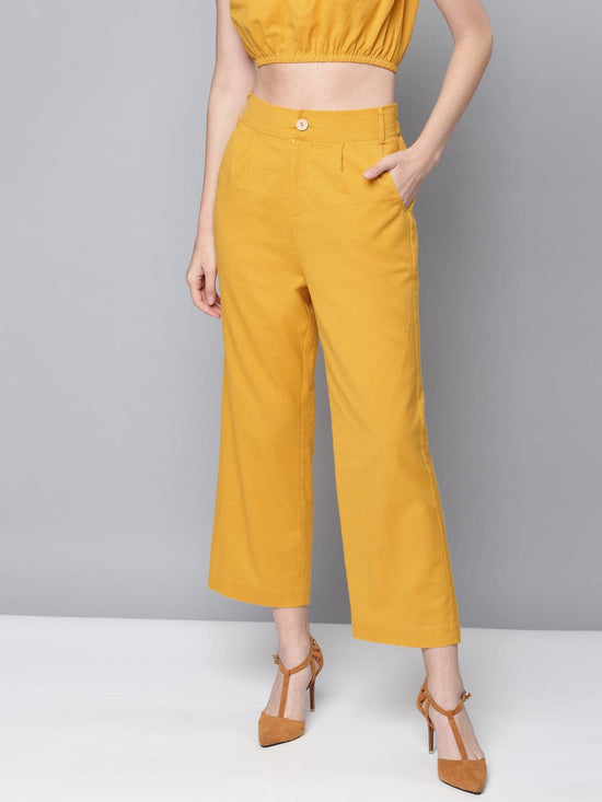 Mustard Cotton Linen Straight Pants