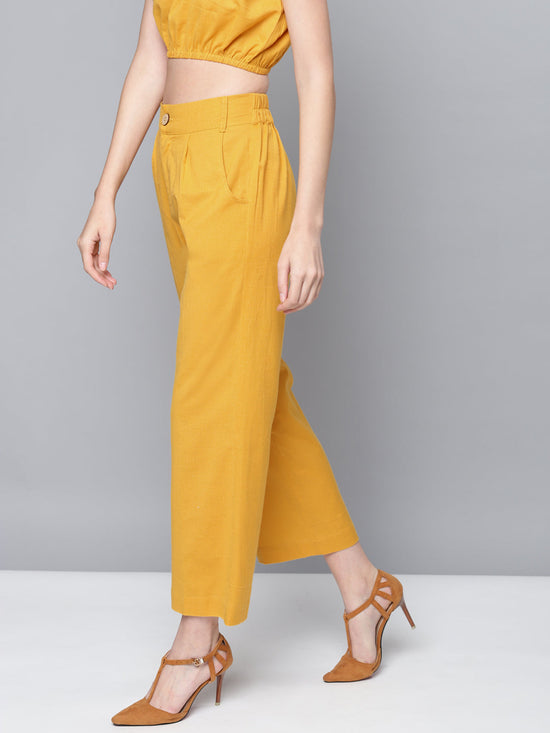 Mustard Cotton Linen Straight Pants