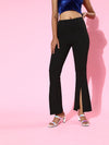 Black Roma Front Slit Bell Bottom Pants