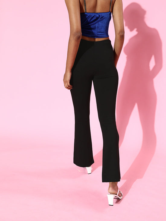 Black Roma Front Slit Bell Bottom Pants