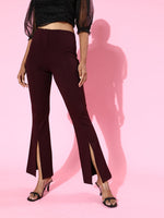 Burgundy Roma Front Slit Bell Bottom Pants