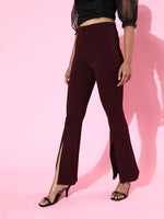 Burgundy Roma Front Slit Bell Bottom Pants