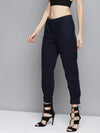 Navy Suede Button Hem Pants