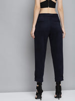 Navy Suede Button Hem Pants