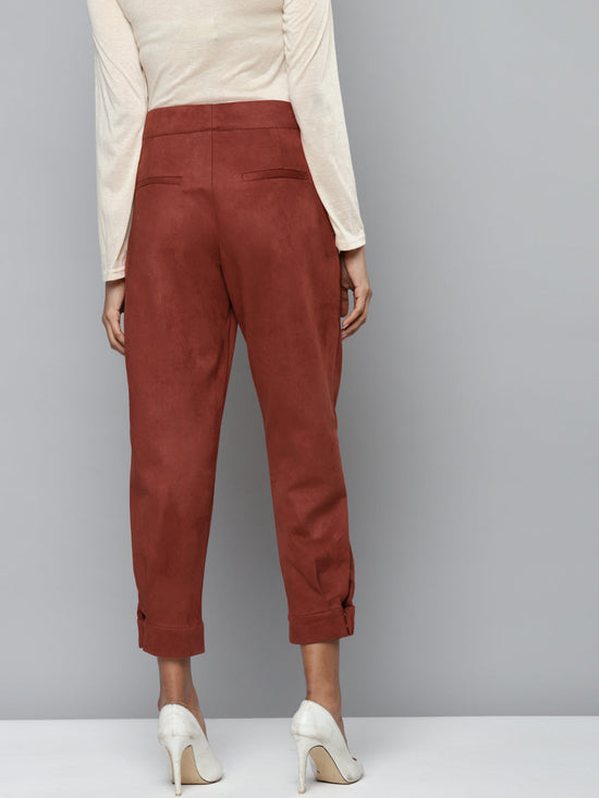 Rust Suede Button Hem Pants