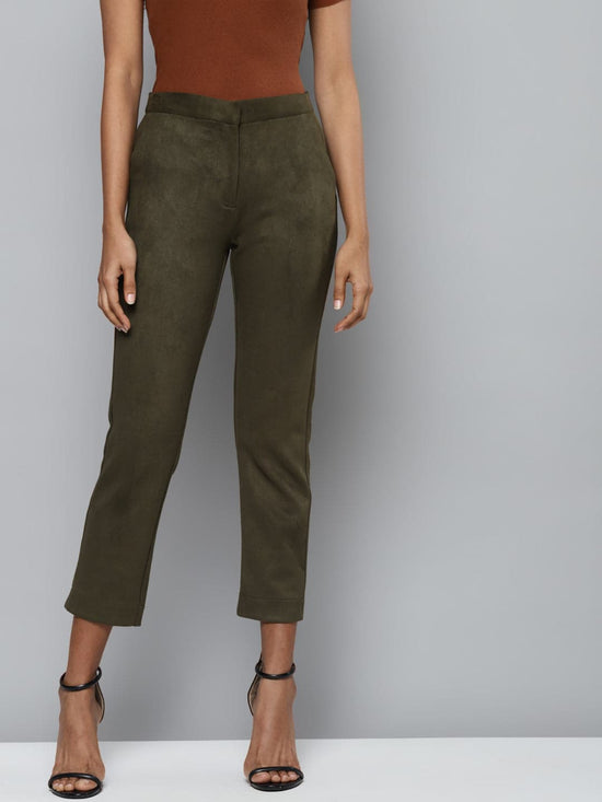 Olive Suede Straight Fit Pants