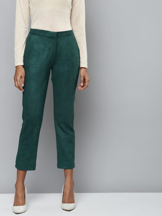 Emerald Green Suede Straight Pants