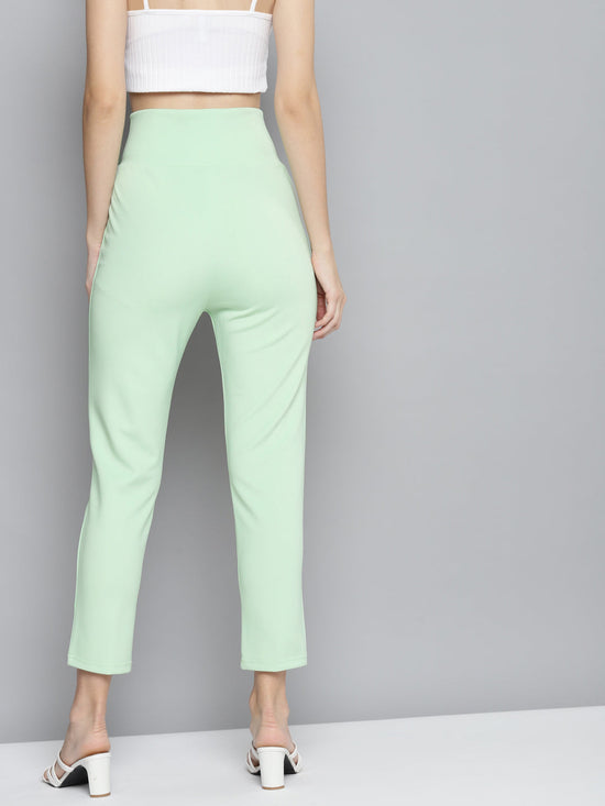 Mint Green Scuba Front Button High Waist Pants