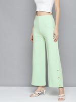 Mint Green Scuba Side Button Flared Track Pants