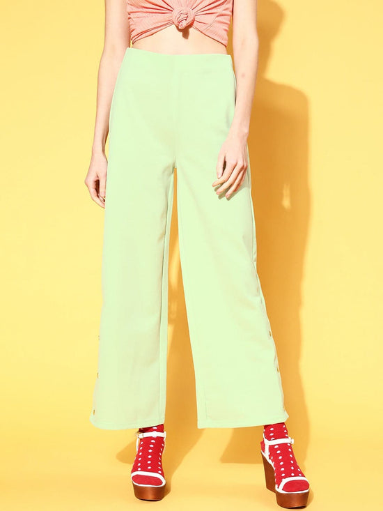 Women Mint Green Scuba Side Button Flared Track Pants