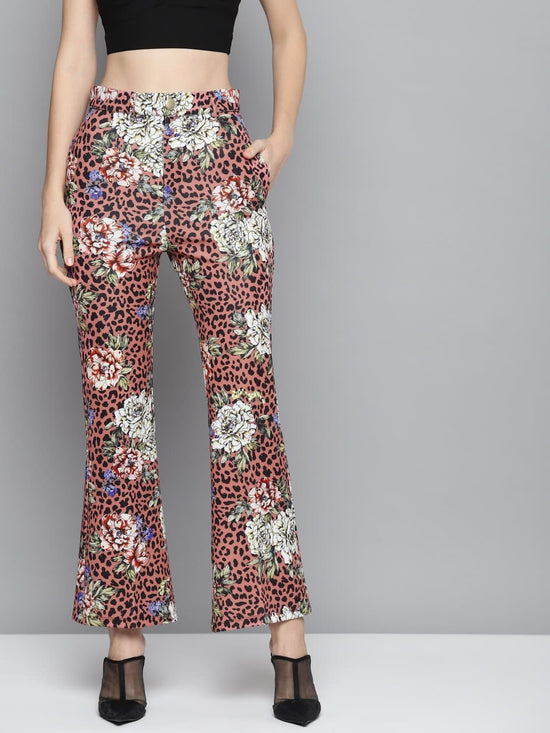 Pink Scuba Animal Floral Bell Bottom Pants