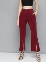 Maroon Scuba Front Slit Bell Bottom Pants