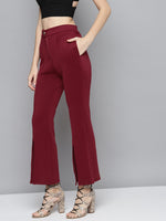 Maroon Scuba Front Slit Bell Bottom Pants