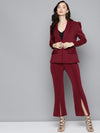 Maroon Scuba Front Slit Bell Bottom Pants