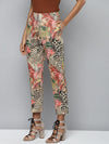 Beige Scuba Cheetah Floral Tapered Pants