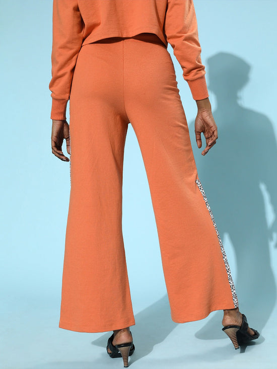 Coral Terry Animal Tape Wide Leg Track Pants