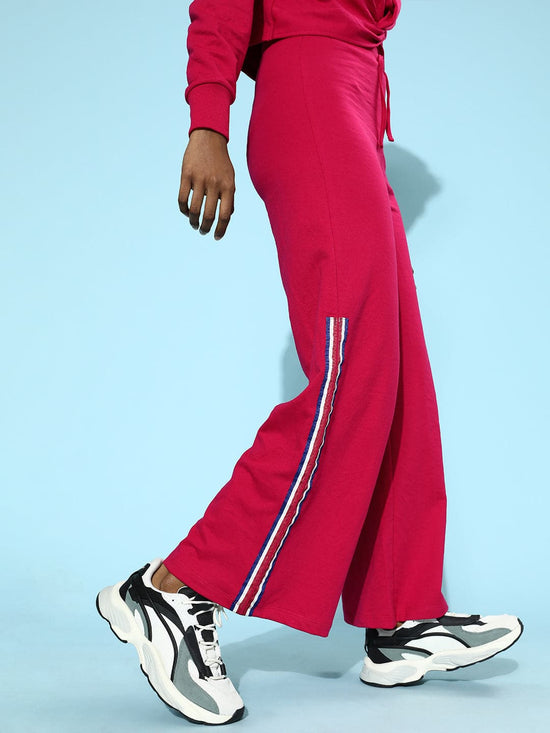 Fuchsia Terry Animal Tape Wide LegTrack Pants