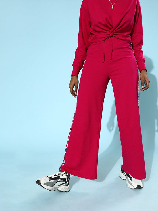 Fuchsia Terry Animal Tape Wide LegTrack Pants