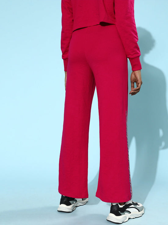 Fuchsia Terry Animal Tape Wide LegTrack Pants