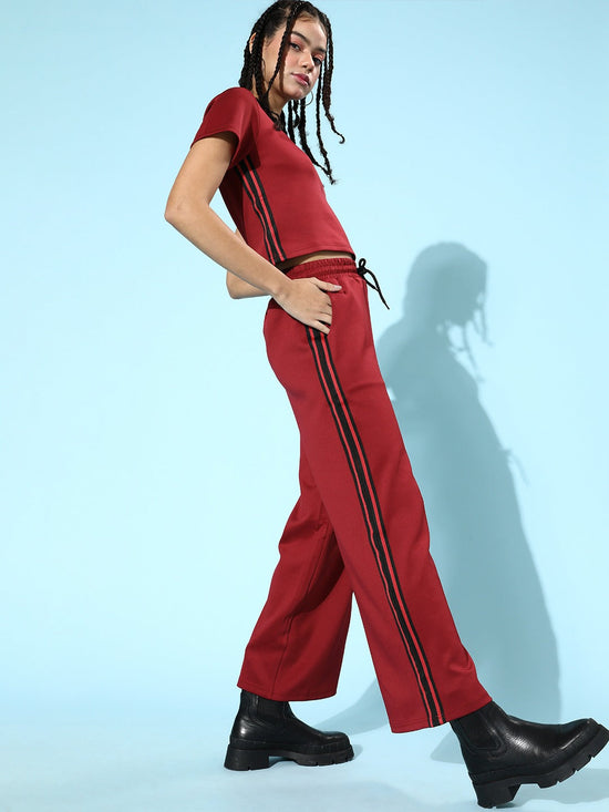 Maroon Scuba Side Tape Track Pants