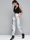 Women Silver Mettalic PU Joggers