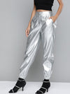 Women Silver Mettalic PU Joggers